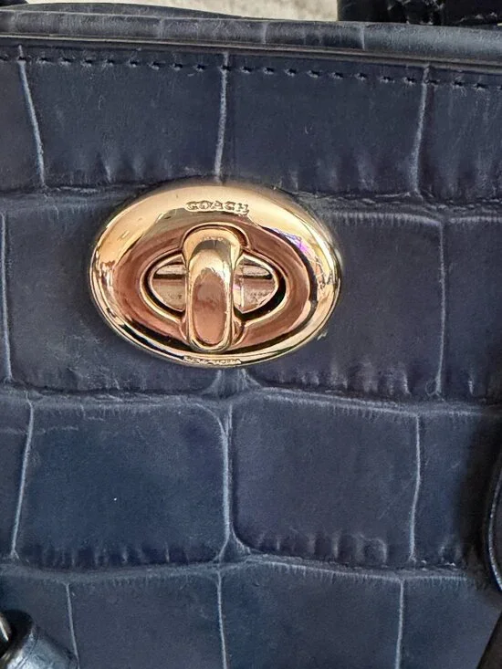 Coach Prince Street Satchel Navy Leather Crocodile-Embossed Crossbody/Handbag - Picture 3 of 16